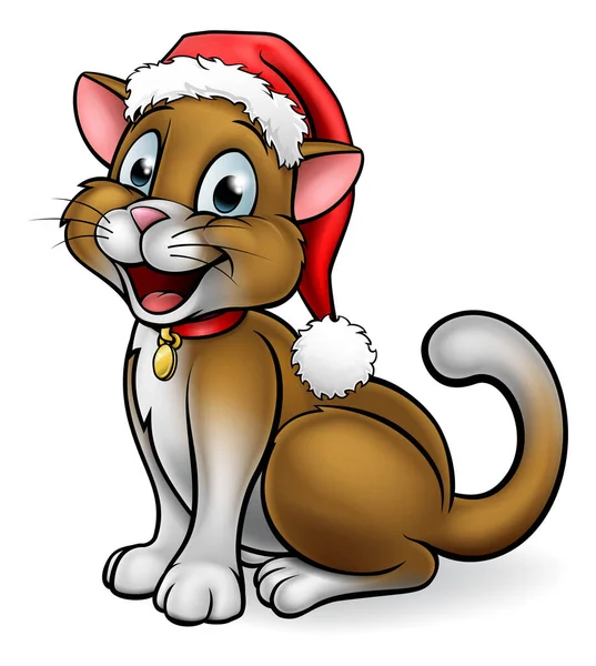 Pet Cat Cartoon Character Wearing Christmas Santa Claus Hat — Stock Vector