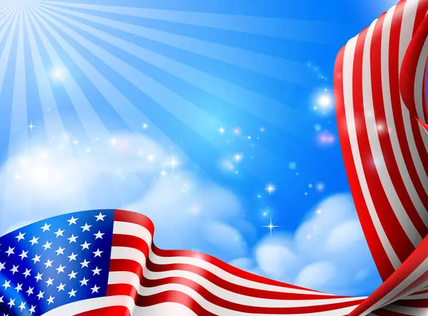 American Flag Design Sky Clouds Background Design — Stock Vector