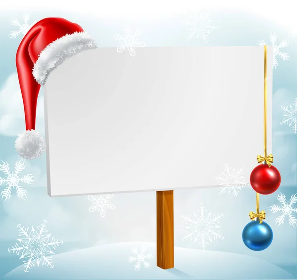 Panneau Noël Avec Chapeau Père Noël Des Décorations Boules Dans — Image vectorielle