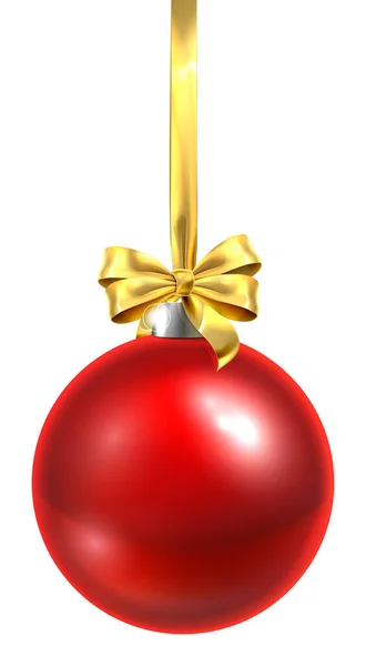 黄金の弓とリボンで赤のバブルクリスマスボールグラスの装飾 — ストックベクタ