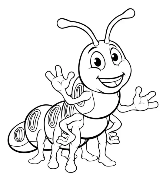 Caterpillar Worm Cute Cartoon Character Mascot Outline — Stock Vector