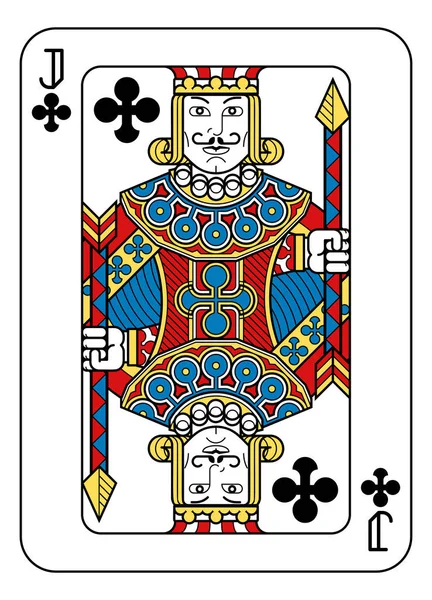 一张黄色 蓝色和黑色的俱乐部扑克牌杰克 来自一个全新的现代完整的全甲板设计 标准扑克尺寸 — 图库矢量图片