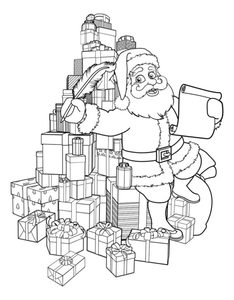 Santa Claus Checking Christmas Naughty Nice Gift List Writing Letter — Stock Vector