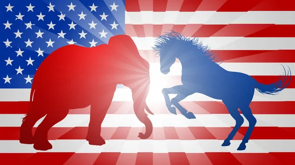 Donkey Elephant Silhouettes Fighting Mascot Animals American Democratic Republican Parties — Stock Vector