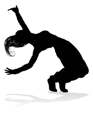 Siluet içinde bir kadın sokak dansı hip hop dansçısı.