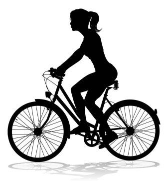 Silüet içinde bisiklet süren bir kadın.
