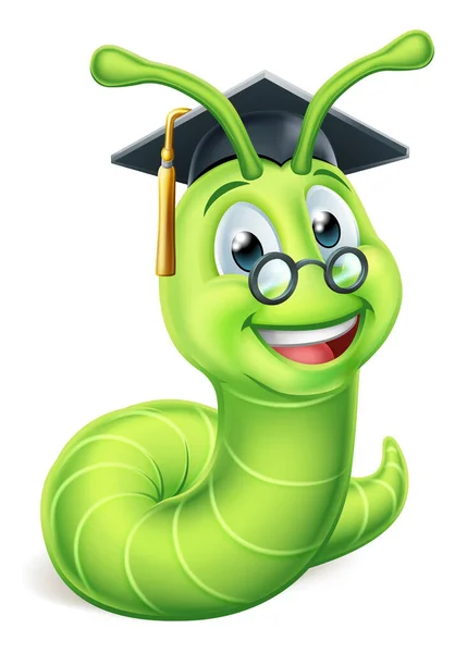Clever Teacher Professor Bookworm Caterpillar Worm Cartoon Character Education Mascot — Stock Vector