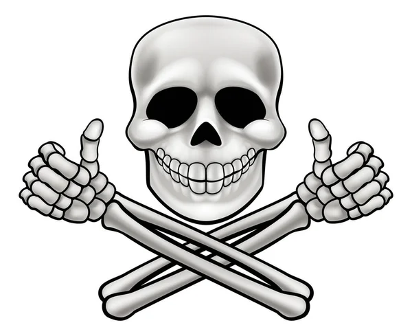 Cartoon Halloween Pirate Skull Cross Bones Skeleton Giving Thumbs Illustration — Stock Vector