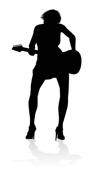 Female Guitarist Musician Detailed Silhouette Playing Her Guitar Musical Instrument — Stock Vector