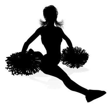 Cheerleader detailed silhouette with pom poms clipart