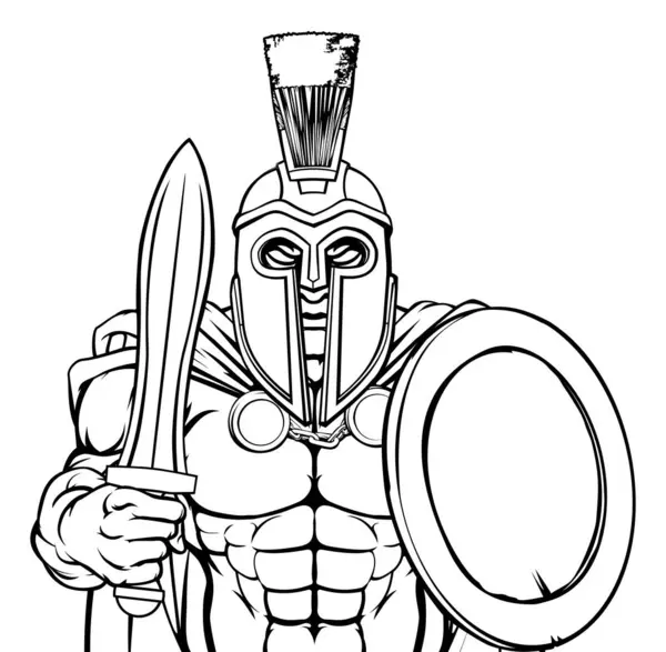 Spartan Trojan Warrior Cartoon Sports Mascot — Stock Vector
