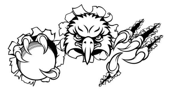 Eagle Bird Cricket Sports Mascot Cartoon Character Ripping Background Holding — Stock Vector