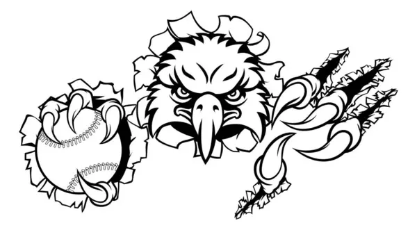 Eagle Bird Baseball Sports Mascot Cartoon Character Ripping Background Holding — Stock Vector