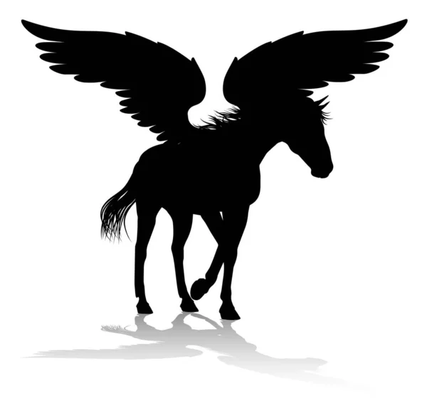 Pegasus Silueta Mytologické Okřídlené Koně Grafika — Stockový vektor