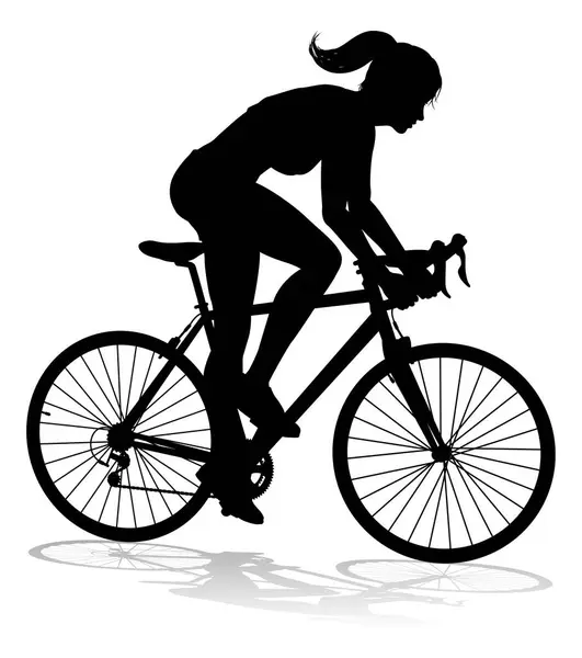 Жінка Їзда Велосипеді Велосипедист Силуеті Ліцензійні Стокові Ілюстрації