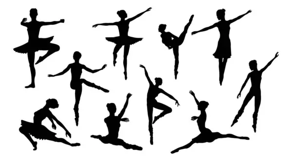 Силуети Балету Танцюють Різних Позах Позах Стокова Ілюстрація