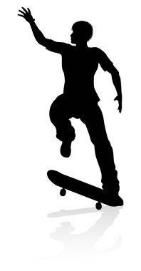 Very high quality and highly detailed skating skateboarder silhouette clipart