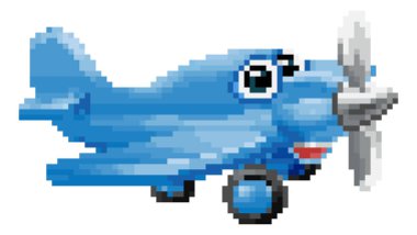 Bir uçak ya da uçak 8 bit piksel video oyun sanatı sevimli çizgi film karakteri