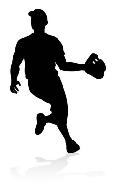 Baseball player in sports pose detailed silhouette clipart