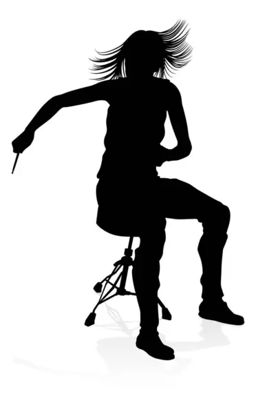 Drummer Musician Drumming Drums Detailed Silhouette Stock Illustration
