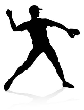 Baseball player in sports pose detailed silhouette clipart
