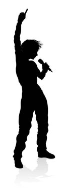 Bir kadın şarkıcı pop, country müzik, rock yıldızı, hatta hipphop rapçisi bile silüette şarkı söylüyor.