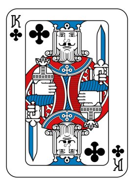 Yeni bir modern orijinal deste tasarımından kırmızı, mavi ve siyah renkli Sinek Kart Kralı. Standart poker boyutu.