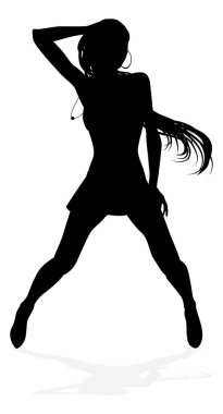 A young woman in silhouette dancing like at a night club or other event clipart