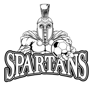 Bir Spartalı ya da Truva savaşçısı futbol topu tutan futbol maskotu