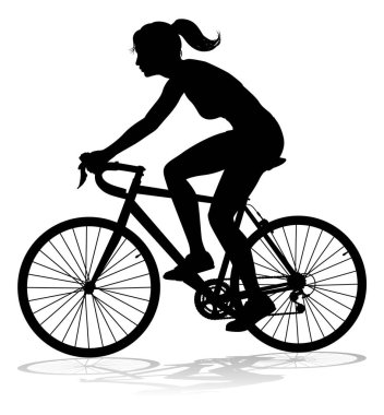 A woman bicycle riding bike cyclist in silhouette clipart