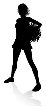 Cheerleader detailed silhouette with pompoms clipart