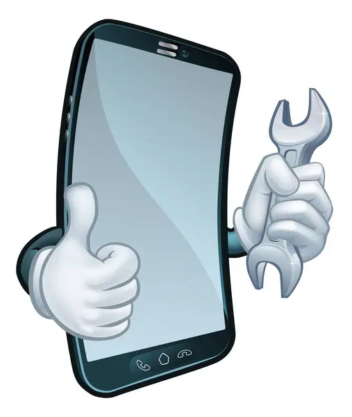 Mobile Phone Repair Service Perhaps Plumber Mechanic App Cartoon Character — Stock Vector