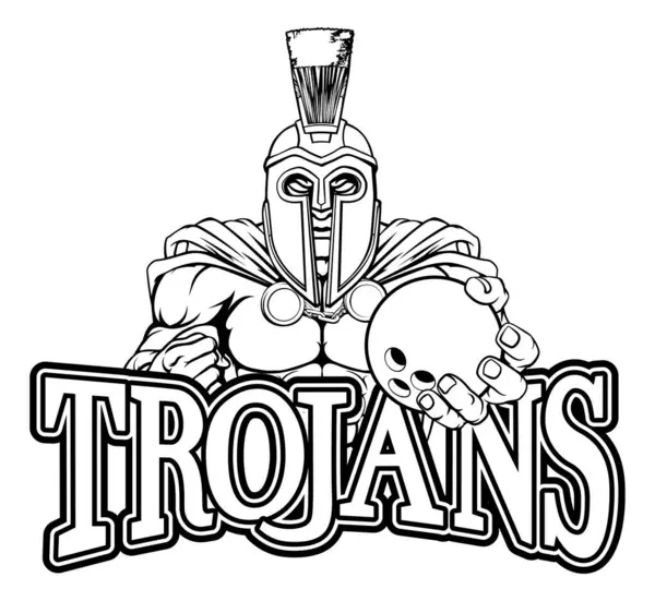 Spartan Trojan Warrior Bowling Sports Mascot Holding Ball — Stock Vector