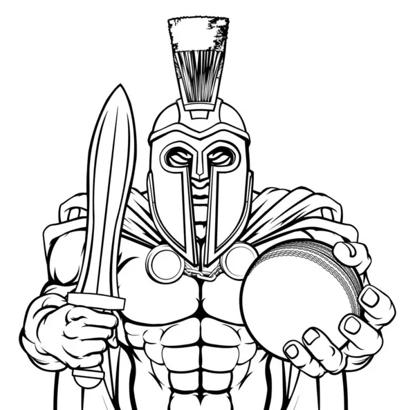 Spartan Trojan Warrior Cricket Sports Mascot Holding Ball — Stock Vector