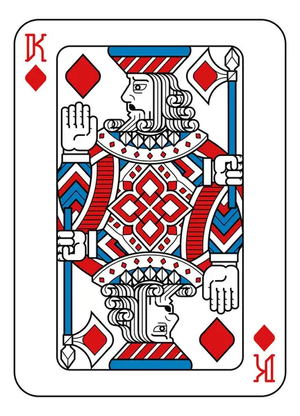 Une Carte Jouer Roi Des Diamants Rouge Bleu Noir Nouveau — Image vectorielle