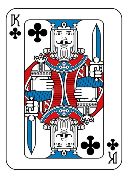 Ein Spielkartenkönig Der Clubs Rot Blau Und Schwarz Aus Einem — Stockvektor