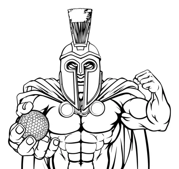 Spartan Trojan Warrior Golf Sports Mascot Holding Ball — Stock Vector