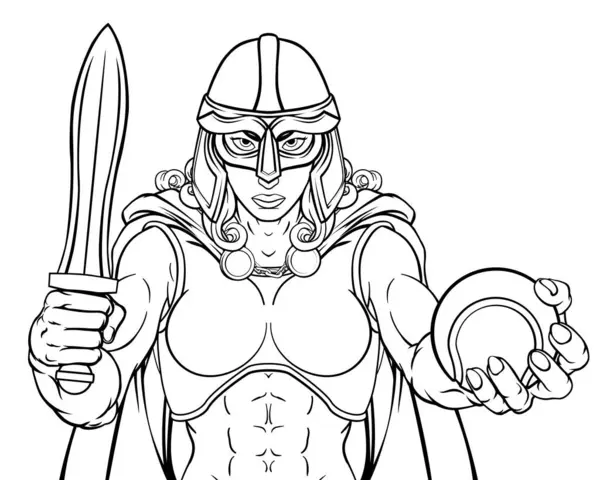 Žena Viking Trojan Spartan Nebo Keltský Bojovník Žena Gladiátor Rytíř — Stockový vektor