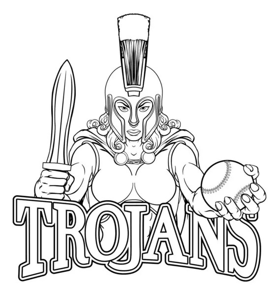 Spartan Eller Trojan Kvinnlig Gladiator Krigare Kvinna Baseball Sport Maskot — Stock vektor