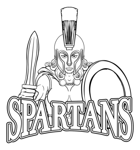 Spartan Eller Trojan Kvinnlig Krigare Gladiator Kvinna Idrottslag Maskot — Stock vektor