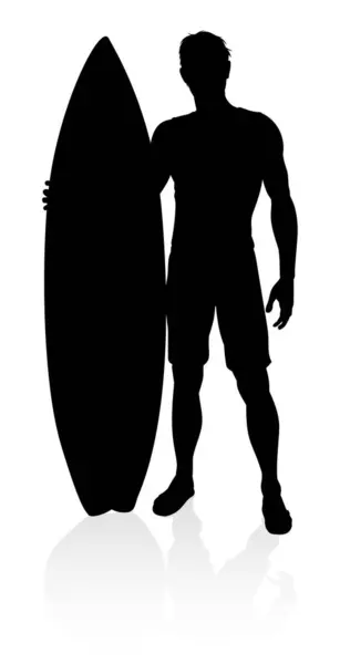High Quality Detailed Silhouette Surfer Surfing Waves His Surfboard — стоковый вектор