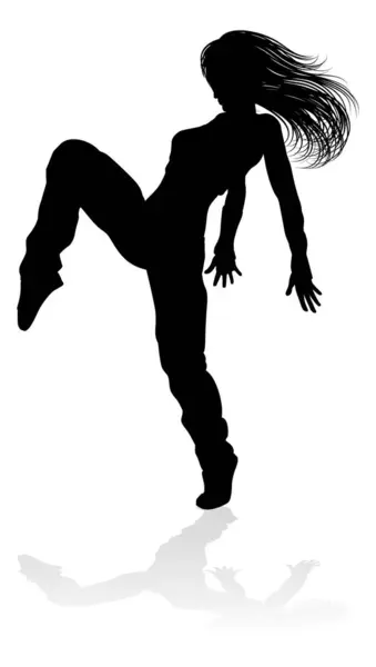 Женщина Уличный Танцор Хип Хопа Силуэте — стоковый вектор