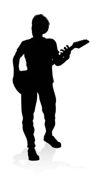 Музыкант Гитарист Детальном Силуэте Играющий Гитаре — стоковый вектор