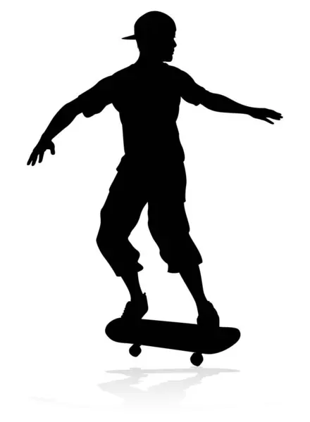 Siluetă Skateboarder Patinaj Înaltă Calitate Foarte Detaliată Ilustrație de stoc