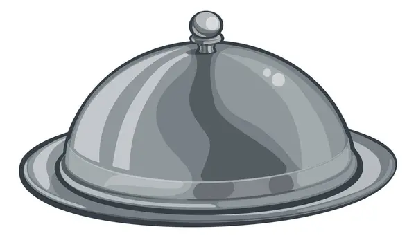 Silver Plate Platter Domed Cloche Food Cartoon Object Grafik Vektor