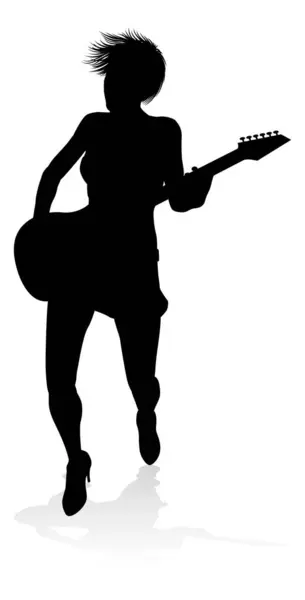 Muziciană Chitară Feminină Silueta Detaliată Cântând Instrumentul Muzical Chitară Grafică vectorială