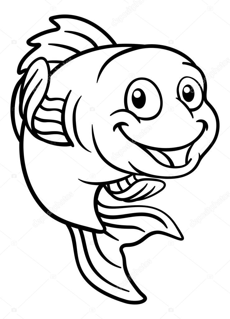 A friendly cartoon goldfish or gold fish character