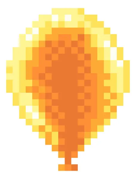 Orange Balloon Icon Retro Pixel Art Bit Arcade Video Game — Stock Vector