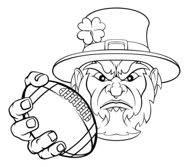 A leprechaun American football sports mascot holding a ball clipart