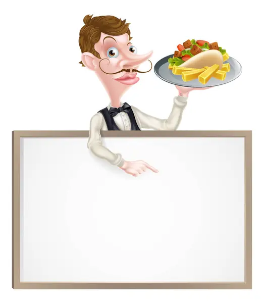 漫画のイラスト Kebab Chips Waiter Sign — ストックベクタ